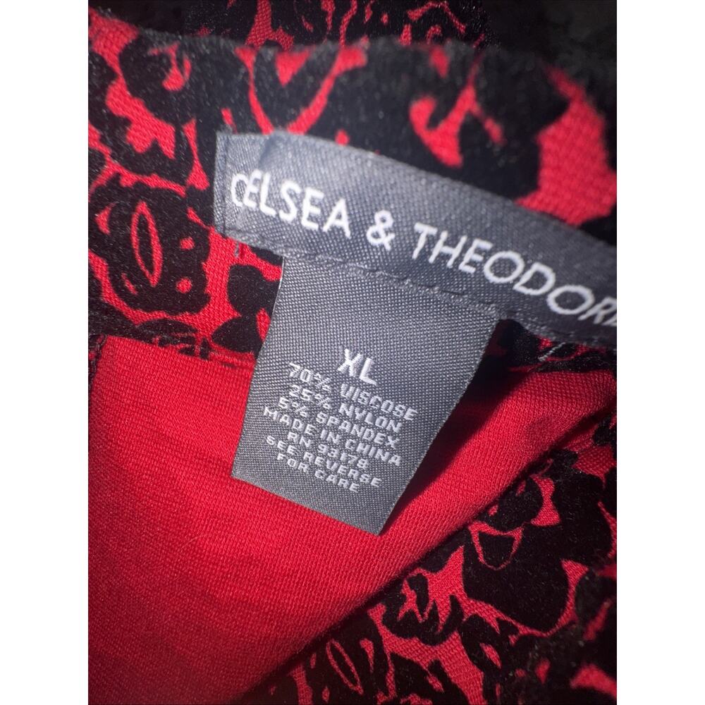 Chelsea & Theodore Embroidered Black Red Holiday Christmas Velvet Dress XL (J9) - Picture 3 of 4
